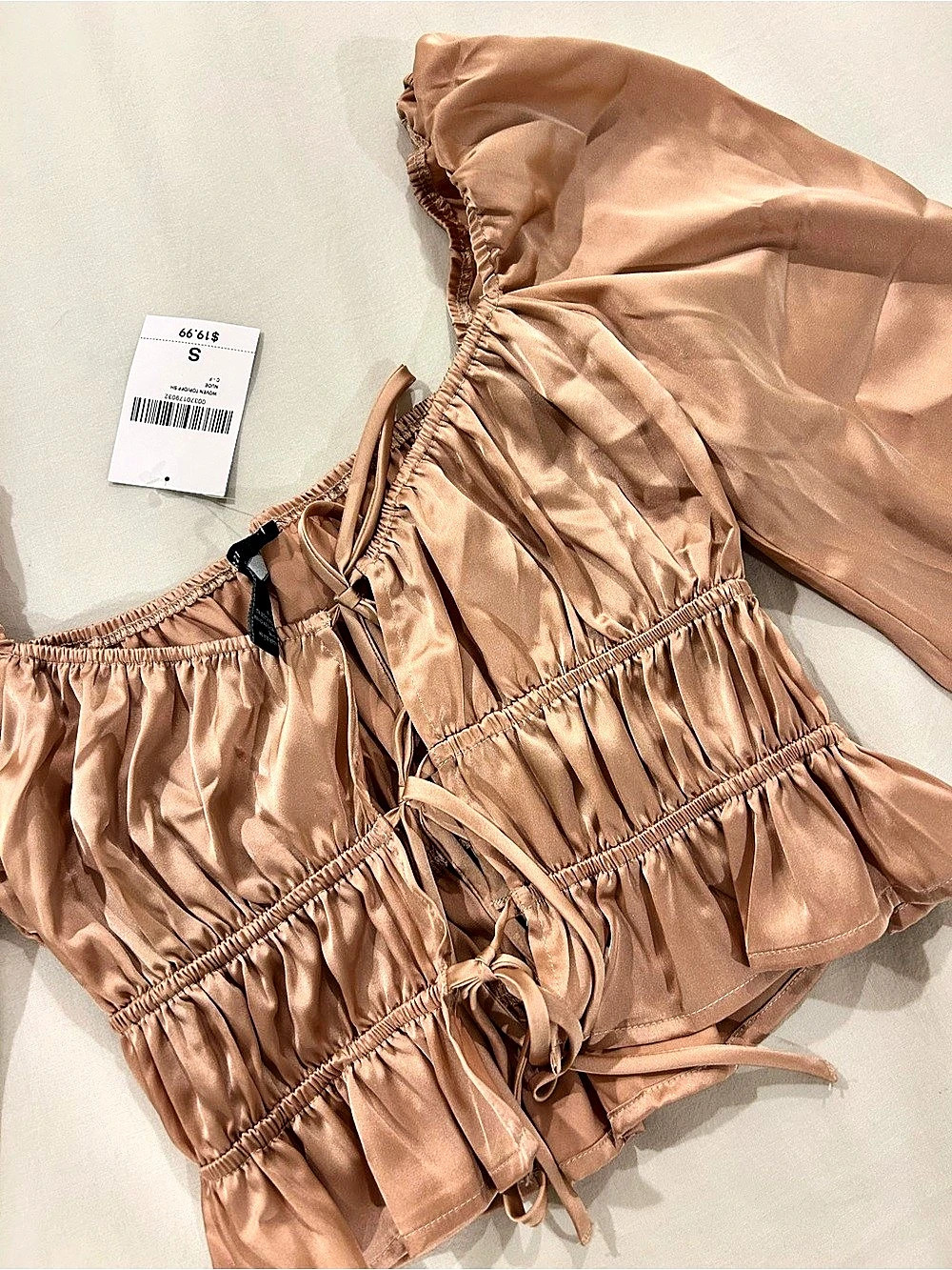 Forever 21 Satin Off-Shoulder Tie-Front Crop Top Pink Size Small